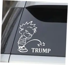 Acrazyfool 658294353465 White 6 Inch Calvin Peeing Piss Pissing On Trump President Window Sticker Decal
