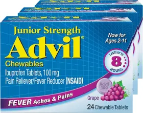 Advil 305733307403 Junior Strength Chewable Ibuprofen Pain Reliever 24 Count Pack Of 3