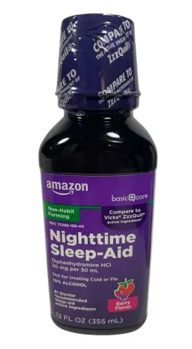 Amazon 370030146017 Basic Care Nighttime Sleep-aid - Berry Flavor 12 Fl Oz Exp 01/26