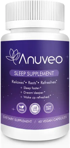 Anuveo 313033186123 Natural Sleep Aid Non-habit Forming Herbal Supplement For Better