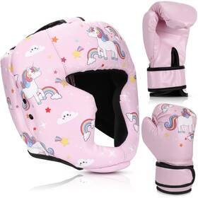 Arrowbash Tea-arrowbash-120 Boxing Headgear And Gloves Set For Kids 6oz Pink Unicorn