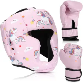 Tea-arrowbash-120 Arrowbash Boxing Headgear And Gloves Set For Kids 6oz Pink Unicorn