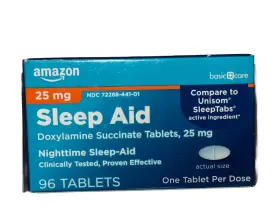 441b8 Basic Care Sleep Aid Doxylamine Succinate Tablets 25 Mg 96 Count Small Tab