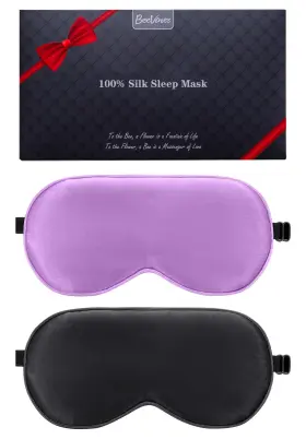 Beevines 976311760138 Sleep Mask 2 Pack 100% Real Natural Silk Eye Masks With Adjustable Strap For