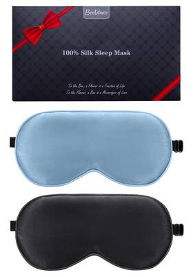 Beevines 976311760183 Mulberry Silk Sleep Mask 2 Pack Adjustable Light Blocking