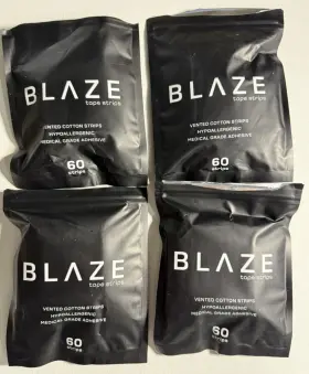 Blaze 198168486900 Vented Cotton Mouth Tape Strips Hypoallergenic 4 Pack 240 Strips/open Pouc