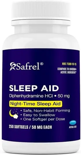 Branded 711181895148 Safrel Nighttime Sleep Aid Diphenhydramine Hcl 50mg 250 Softgels Strong Non