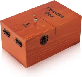 Branded01 445022237219 Useless Box Leave Me Alone Machine Fully Assembled In Real Wood Brown