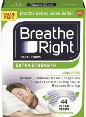 40410 Breathe Right Extra Strength Nasal Strips For Sensitive Skin - Clear 44 Count