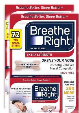 Breathe Right 68306 2 Pack Extra Strength Tan Nasal 72 Strips 144 Total