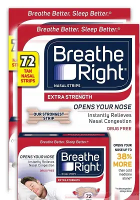68306 Breathe Right 2 Pack Extra Strength Tan Nasal 72 Strips 144 Total