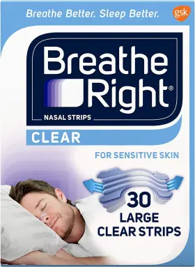 Breathe Right 691197086573 Nasal Strips For Sensitive Skin Large Clear 30