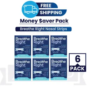 Breathe Right 757145006618 Nasal Strips Clear For Sensitive Skin Large Pack Of 6