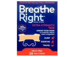 Breathe Right 757145258376 Nasal Strips To Stop Snoring Drug-free Extra Tan 78 Count 26 Each Pack O