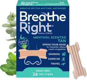 801260 Breathe Right Extra Strength Nasal Strips Menthol Scented Drug Free Tan