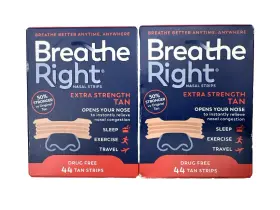 2028 Breathe Right 810071800573 Lot Of 2 Extra Strength Tan Nasal Strips - 44 Count Exp