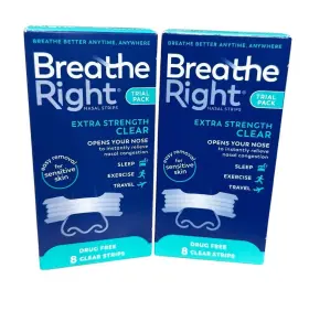 Breathe Right 810071800689 Nasal Strips Extra Strength Clear Osfm 8ct Lot X2
