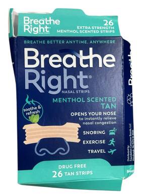 Breathe Right 810071801266 Extra Strength Nasal Strips Menthol Tan - 25 Count Exp 5/30