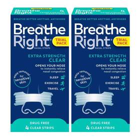 Breathe Right 810071801396 Clear Drug-free Nasal Strips 4ct Travel Size Lot Of 2