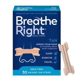 B01jh15sou Breathe Right Original Tan Nasal Strips Sm/med 30ct Snoring And Congestion Rel
