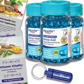 Choice Bundle Equate 642135355862 Max Strength Sleep Aid 50mg Dph 3pk 300ct Softgels Bonus Guide And Case