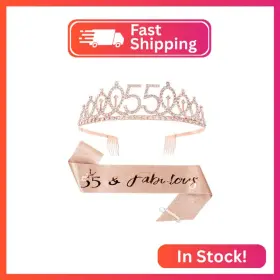 Kx3313 Cieher 55th Birthday Crown And Sash Set - Pearl Pin Tiara Fabulous