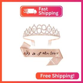 Cieher Kx3315 69 And Fabulous Birthday Set Crown Sash Pearl Pin - 69th Decora