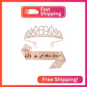 Kx3315 Cieher 69 And Fabulous Birthday Set Crown Sash Pearl Pin - 69th Decora