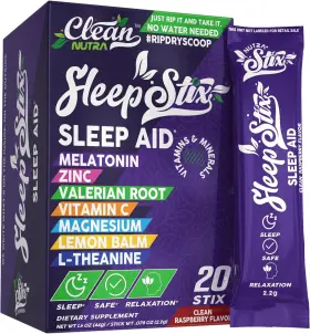 Clean Nutraceuticals 744110329834 Sleep Aid Melatonin Powder Sticks Stress Relief Blend 20 Ct
