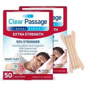 Clear Passage 017276236132 Nasal Strips Extra Strength Tan 100 Count Works Instantly To Improve Slee
