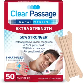 0628 Clear Passage Nasal Strips Extra Strength Tan 50 Count Works Instantly To