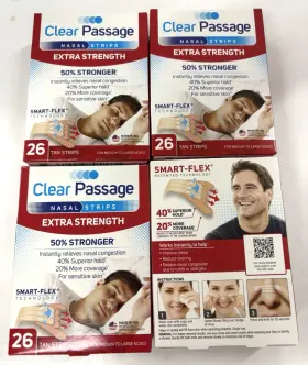189969 Clear Passage 4 Boxes 104 Total Nasal Strips Extra Strength Tan