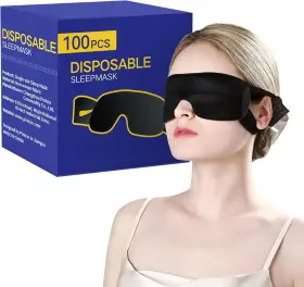Crouvm 313044116126 Pack Of 100 Disposable Sleep Eye Masks Black Blindfolds For Men And Women
