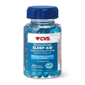 2028 Cvs 050428165478 Max Strength Nighttime Sleep Aid 50mg Diphenhydramine 200 Soft Gels - Exp.
