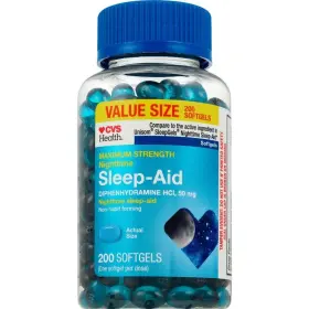 222633 Cvs Max Strength Night Time Sleep Aid 50mg Dephenhydramine 200 Soft Gels - Exp. 2026