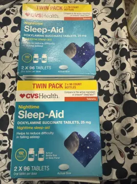 870734 Cvs 2 Twin Pack Sleep Aid Nighttime 25mg 192 Tablets Ea Exp 08/25 Rd