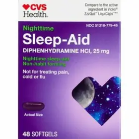 Cvs Health 050428347577 Nighttime Sleep Aid Diphenhydramine Hci 25 Mg Softgels 48 Ct