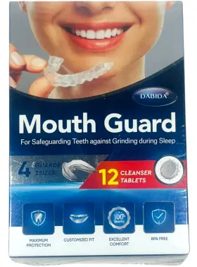 X00422kvtx Dabida Mouth Guard For Grinding Teeth - 4 Guards 2 Sizes 12 Cleanser Tablets