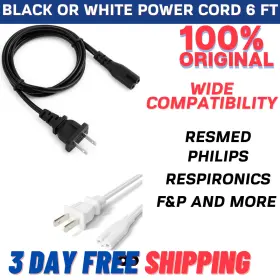 36830 Dhm 6 Ft Ac Power Cord For Various Cpap And Bipap Philips Resmed Machines Black/white