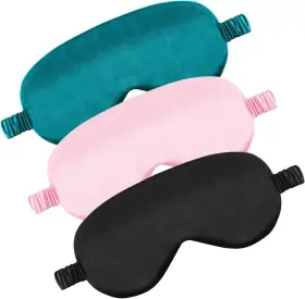 582359 Dimeho 3 Pcs Sleep Mask Soft Silky Eye Masks Cover With Black Pink Dark Green