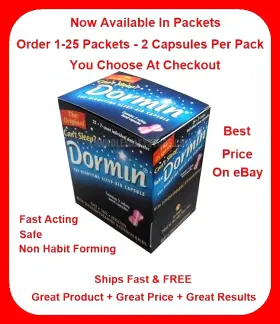 Dormin 030103022500 Sleep Aid Fast Safe Effective - 1-25 Packets 2 Caps Each Exp 11/26
