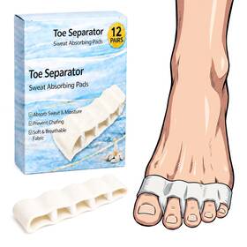 Dzadi 797541914834 Toe Separator Pads For Sweaty Feet 12 Pairs Sweat-absorbing Off White