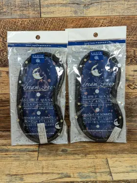 Earth Therapeutics 073377081088 2 Sleep Masks Dream Zone Blue Silk Moon Stars Adjustable New