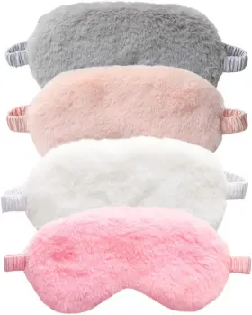 4332594774 Elecharm 4-pack New Faux Fur Eye Mask Soft Plush Nap Eyeshade Assorted Color 4pcs