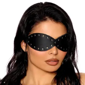 L9870 Elegant Moments Studded Leather Blindfold Padded Fleece Lined Adjustable Elastic Strap