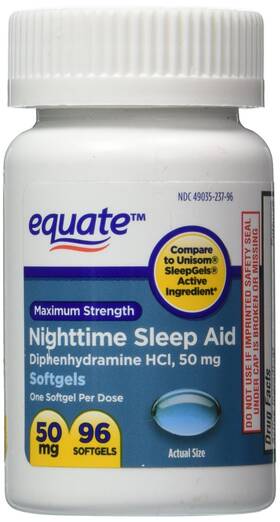Equate 19276184 - Sleep Aid 50 Mg Maximum Strength 96 Softgels Count Pack Of 1