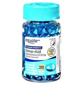 56498 Equate Sleep Aid Soft Gels Maximum Strength 100 Count Capsules