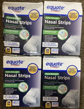 Equate 681131112185 Four 26ct Clear Extra Strength Nasal Strips 104 Total