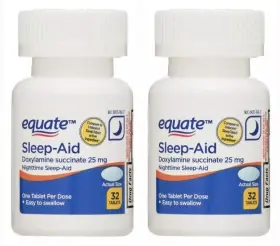 Equate 681131289412 2 Pack Nighttime Sleep-aid Doxylamine Succinate Tablets 25 Mg 64 Total