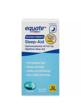 Equate 681131357326 Maximum Strength Diphenhydramine Hcl Sleep-aid Softgels 50 Mg 32 Count